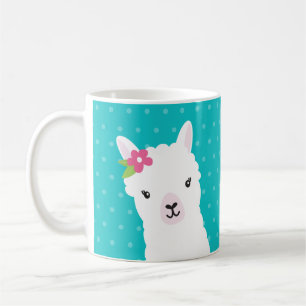 Floral Llama Alpaca Teal Personalised Coffee Mug