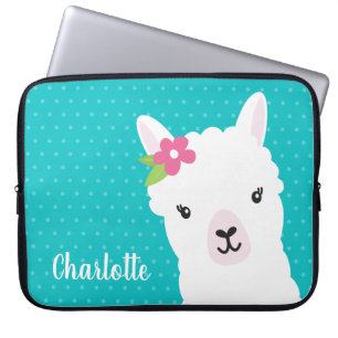 Floral Llama Alpaca Teal Personalised Laptop Sleeve