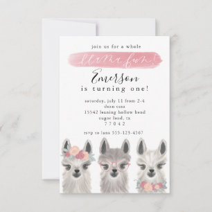 Floral Llama birthday party invitation