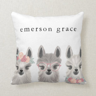 Floral Llama Name Throw pillow