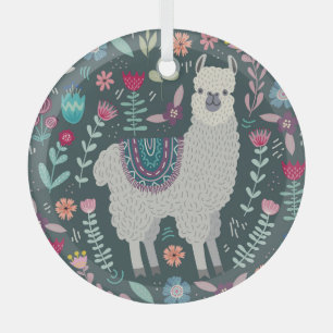 Floral Llama: Vintage Hand-Drawn Doodles Glass Tree Decoration