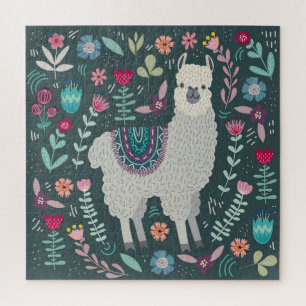 Floral Llama: Vintage Hand-Drawn Doodles Jigsaw Puzzle
