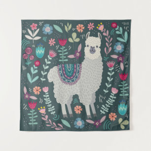 Floral Llama: Vintage Hand-Drawn Doodles Tapestry