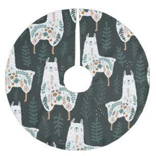 Floral Llamas Cute Vintage Texture Brushed Polyester Tree Skirt