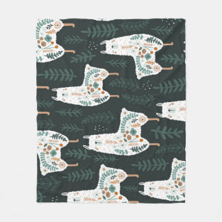 Floral Llamas Cute Vintage Texture Fleece Blanket