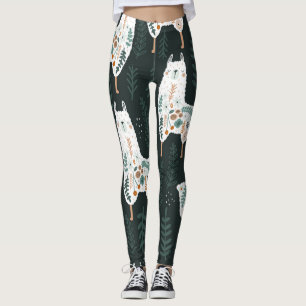 Floral Llamas Cute Vintage Texture Leggings