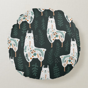 Floral Llamas Cute Vintage Texture Round Cushion