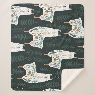 Floral Llamas Cute Vintage Texture Sherpa Blanket