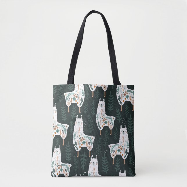 Floral Llamas Cute Vintage Texture Tote Bag (Front)