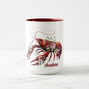 Floral Lobster Crawfish Art Mug
