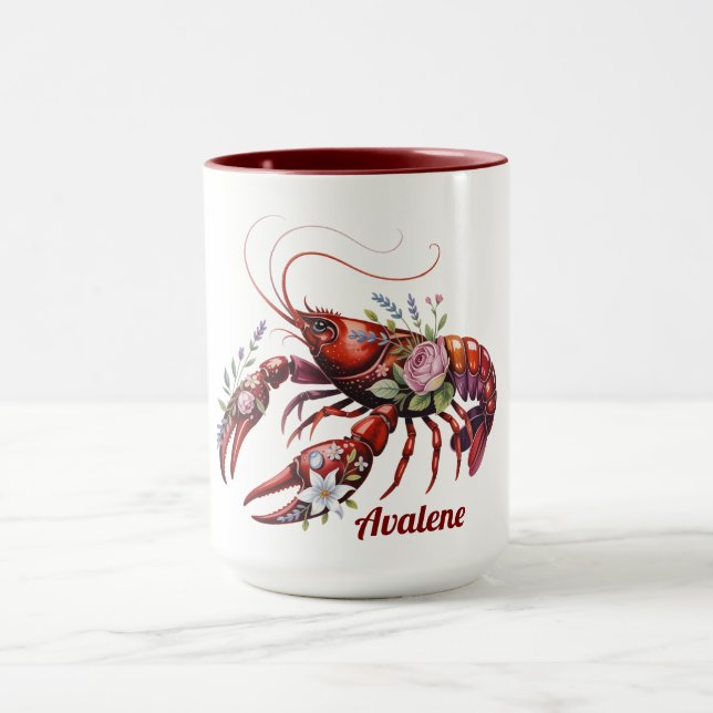 Floral Lobster Crawfish Art  Mug (Center)