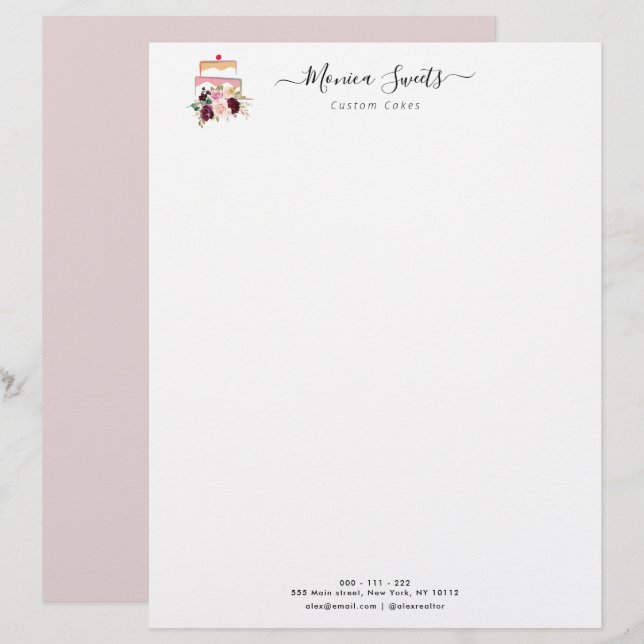 floral logo bakery business letterhead (Front/Back)