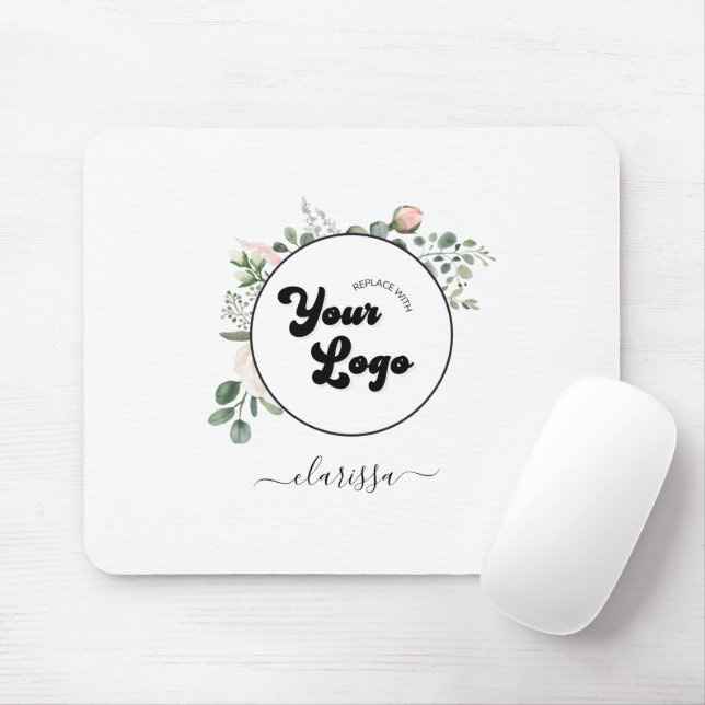 Floral Logo Custom Company Business & Name Girly  Mouse Mat (With Mouse)