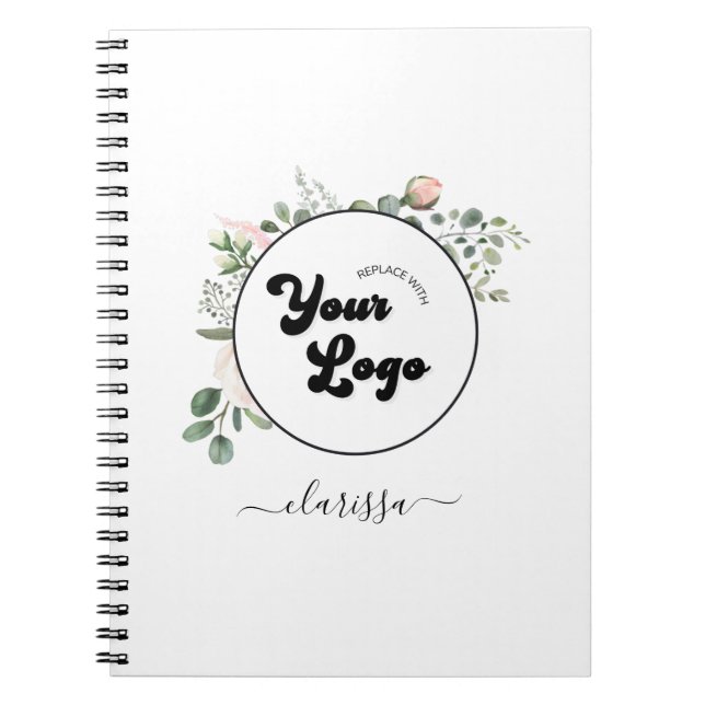 Floral Logo Custom Company Business & Name Girly Notebook (Front)