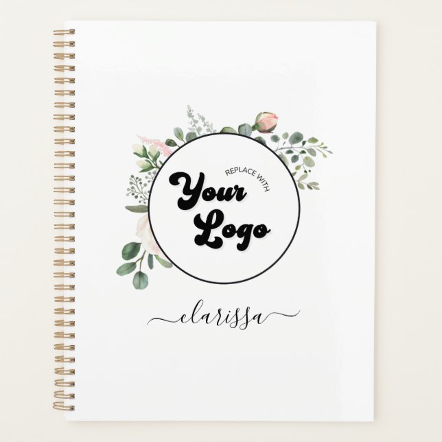 Floral Logo Custom Company Business & Name Girly Planner (Front)