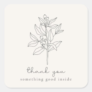 Floral logo, thank you, milk white  square sticker