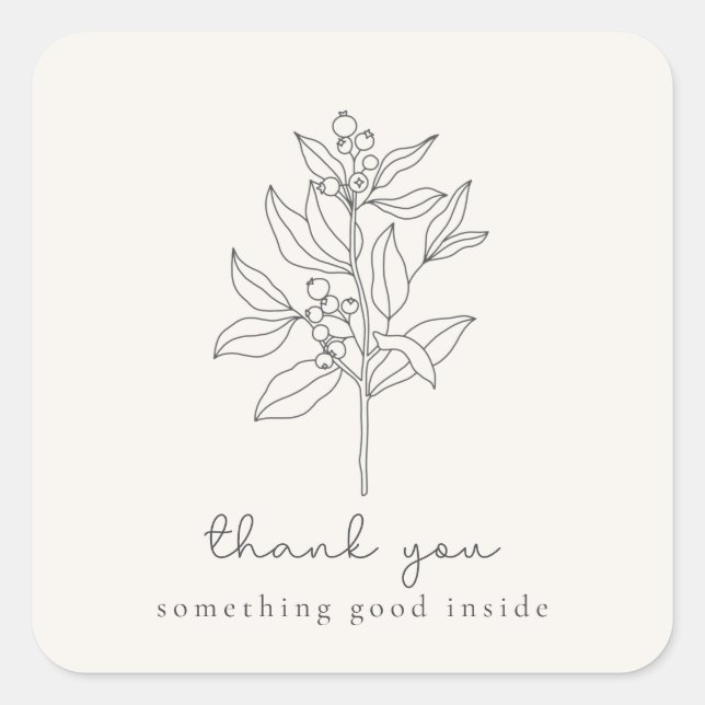 Floral logo, thank you, milk white  square sticker (Front)
