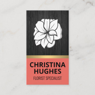 Floral Logo   Wooden Background Business Card