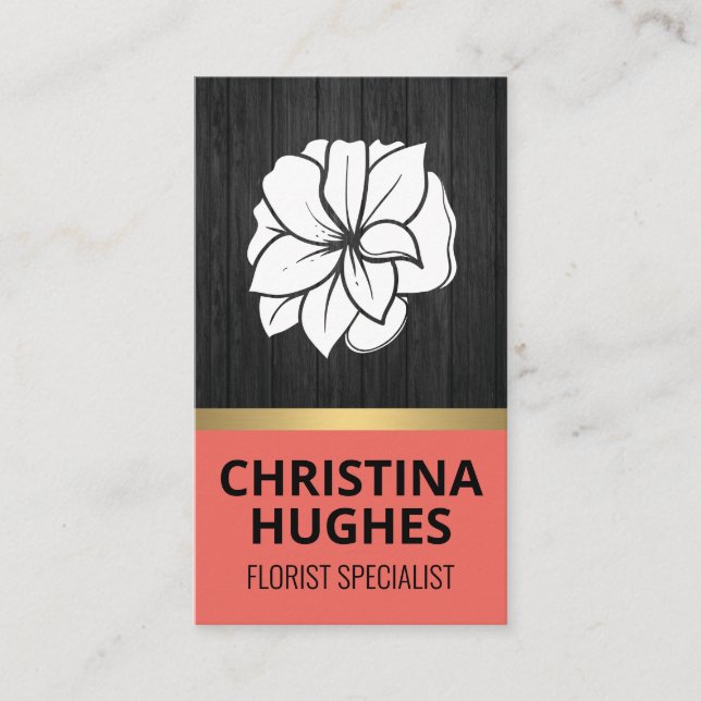 Floral Logo | Wooden Background Business Card (Front)