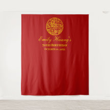 Floral Longevity Chinese Birthday Photo Backdrop