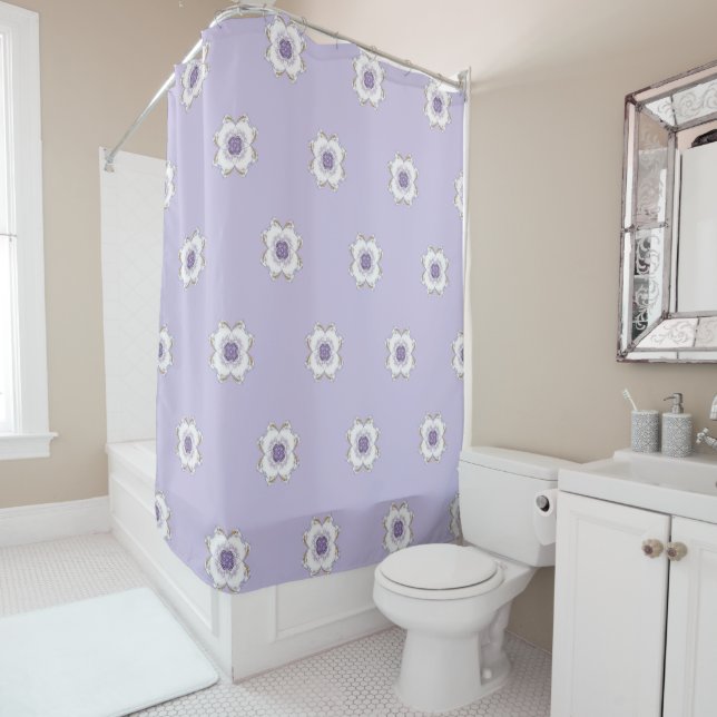 Floral-Look Fractal Art Purple Gold Lavender Shower Curtain (In Situ)