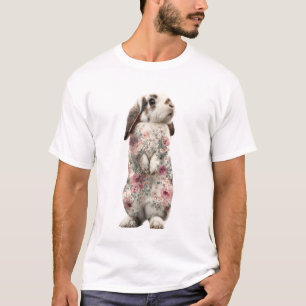 Floral Lop Eared Rabbit Portrait Illustration Men T-Shirt