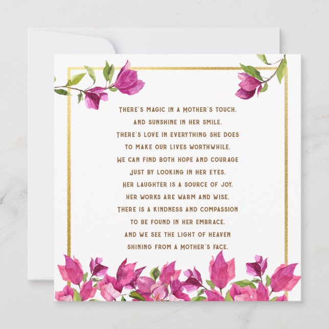 Floral Loss of Mother Mum Poem Flat Sympathy Card (Front)