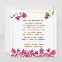 Floral Loss of Mother Mum Poem Flat Sympathy Card