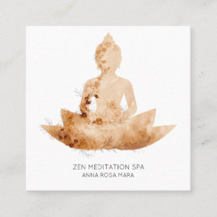 *~* Floral Lotus Buddha Meditation QR AP33 Peach Square Business Card