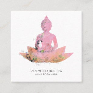 *~* Floral Lotus Buddha Meditation QR  AP33 Pink Square Business Card
