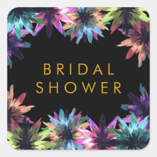 Floral Lotus Flower Watercolor Bridal Shower Square Sticker