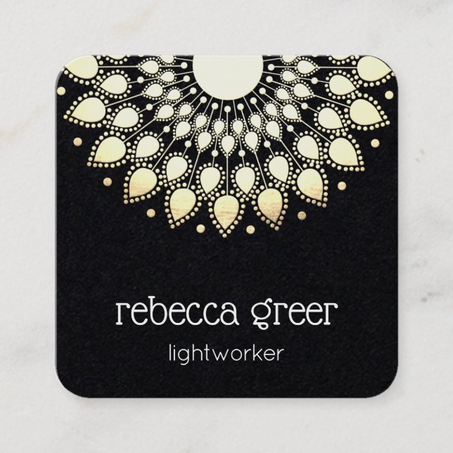 Floral Lotus Mandala Energy Healer Square Business Card (Front)