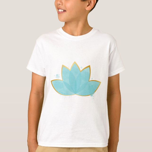 Floral Lotus Seafoam Blue & Faux Gold T-Shirt (Front)