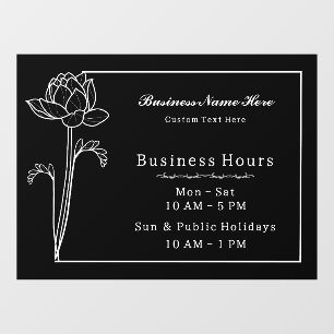 Floral Lotus Simple Elegant Business Open Hours Window Cling