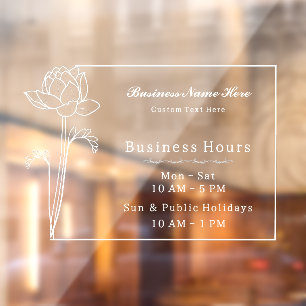 Floral Lotus Simple Elegant Business Open Hours Window Cling