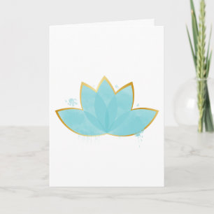 Floral Lotus Watercolor Seafoam Blue & Faux Gold Card