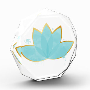 Floral Lotus Watercolor Seafoam Blue & Faux Gold Photo Block