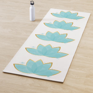 Floral Lotus Watercolor Seafoam Blue & Faux Gold Yoga Mat