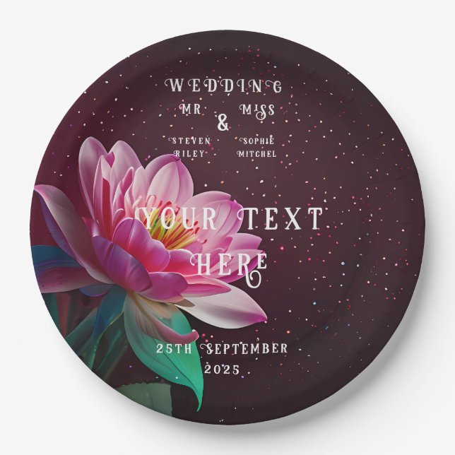 Floral Lotus Wedding Suite | Starry Night Romance Paper Plate (Front)