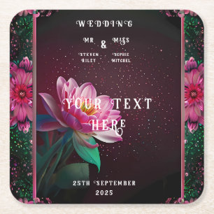 Floral Lotus Wedding Suite Starry Night Romance Square Paper Coaster