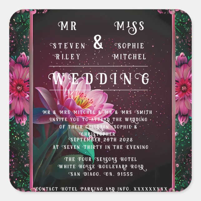 Floral Lotus Wedding Suite | Starry Night Romance Square Sticker (Front)