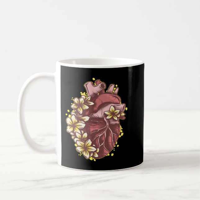 Floral Love Anatomical Human Heart with Flowers 51 Coffee Mug (Left)