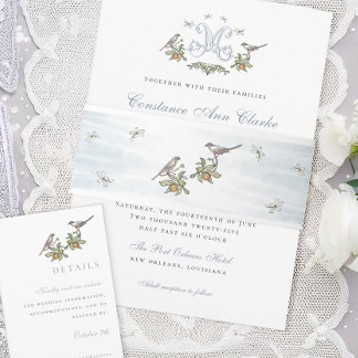 Floral Love Birds Belly Band Invitation Belly Band