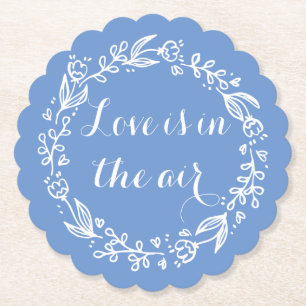 Floral Love Blue Cornflower Flower Wreath Wedding Paper Coaster