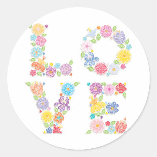 Floral LOVE Classic Round Sticker