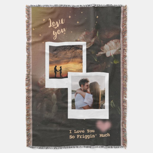 Floral Love Collage with Romantic Quote Throw Blanket (Front Vertical)