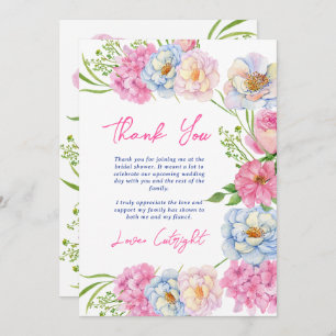 Floral Love in bloom pink summer bridal shower Thank You Card