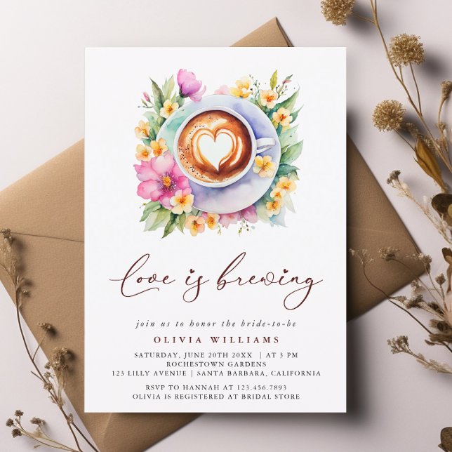Floral Love Is Brewing Bridal Shower  Invitation (Creator Uploaded)
