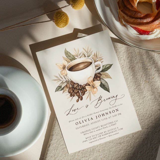 Floral Love is Brewing Bridal Shower Invitation (Easily personalize this beautiful coffee theme bridal shower invitation for the perfect event!)