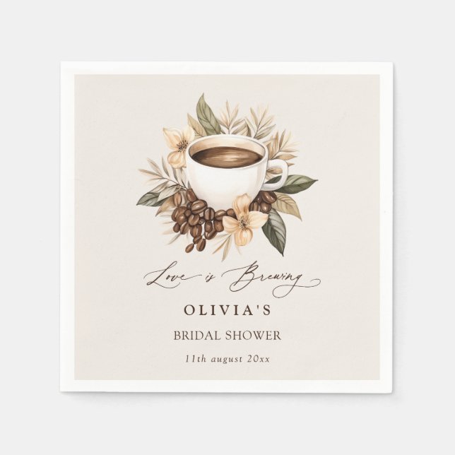 Floral Love is Brewing Bridal Shower Napkin (Front)